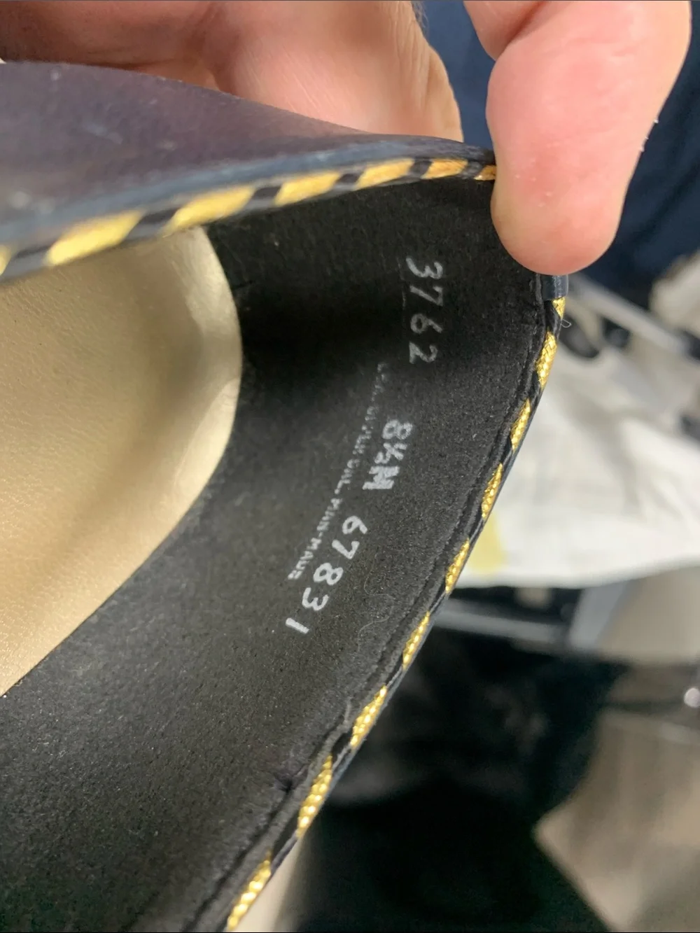 Black Pointed Leather Flats with Gold Braid Trim